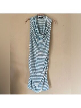Kenneth Cole Striped Lightweight Cowl Neck Dress with Side Ruching M